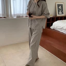 Vintage Plaid Tracksuit for Women 100% Cotton Casual O-Neck Long Sleeve Tops and Pants 2 Pcs Set Comfortable Women's Outfit
