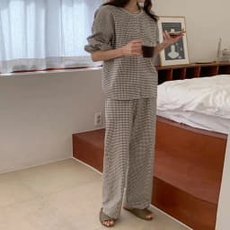 Vintage Plaid Tracksuit for Women 100% Cotton Casual O-Neck Long Sleeve Tops and Pants 2 Pcs Set Comfortable Women's Outfit