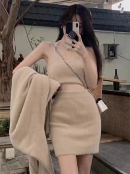 Lnternet Famous hot Girl Three Piece Set for Women's 2024 Autumn Winter Suspender Half Skirt lazy Style Outerwear Cardigan Set