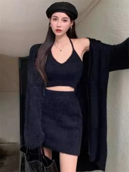 Lnternet Famous hot Girl Three Piece Set for Women's 2024 Autumn Winter Suspender Half Skirt lazy Style Outerwear Cardigan Set