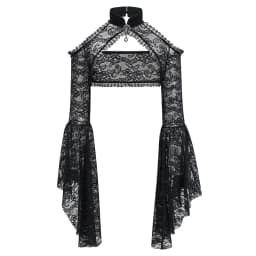 Black See Through Floral Lace Long Flare Sleeve y2k Dark Clothes Women Steampunk Coat Gothic Vintage Top Sexy Victorian Jacket