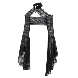 Black See Through Floral Lace Long Flare Sleeve y2k Dark Clothes Women Steampunk Coat Gothic Vintage Top Sexy Victorian Jacket