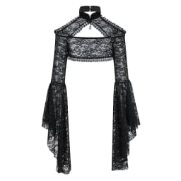 Black See Through Floral Lace Long Flare Sleeve y2k Dark Clothes Women Steampunk Coat Gothic Vintage Top Sexy Victorian Jacket