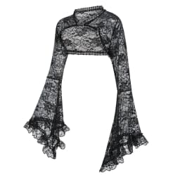 Black See Through Floral Lace Long Flare Sleeve y2k Dark Clothes Women Steampunk Coat Gothic Vintage Top Sexy Victorian Jacket