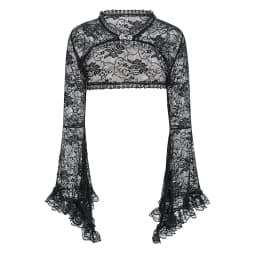 Black See Through Floral Lace Long Flare Sleeve y2k Dark Clothes Women Steampunk Coat Gothic Vintage Top Sexy Victorian Jacket