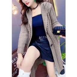 2025 Hooded Wool Knitted Cardigan Coat Women Autumn Winter New Long Jacket Heavy Jacquard Outwear Large Size Sweater Tops Female