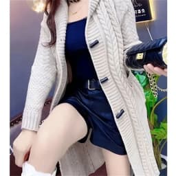 2025 Hooded Wool Knitted Cardigan Coat Women Autumn Winter New Long Jacket Heavy Jacquard Outwear Large Size Sweater Tops Female