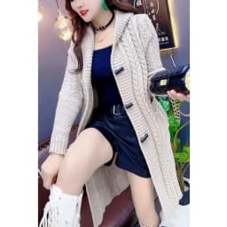 2025 Hooded Wool Knitted Cardigan Coat Women Autumn Winter New Long Jacket Heavy Jacquard Outwear Large Size Sweater Tops Female