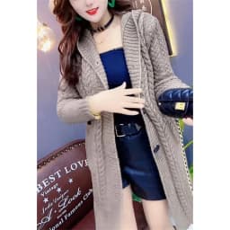 2025 Hooded Wool Knitted Cardigan Coat Women Autumn Winter New Long Jacket Heavy Jacquard Outwear Large Size Sweater Tops Female