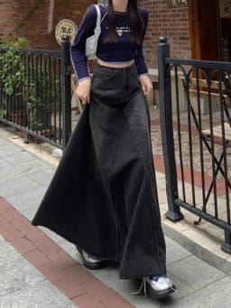 Maxi Long Skirts Women England Style Vintage Autumn Winter High Waist Jean Skirt Ladies A-Line Ruffle Pleated Denim Skirt