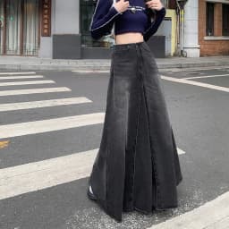 Maxi Long Skirts Women England Style Vintage Autumn Winter High Waist Jean Skirt Ladies A-Line Ruffle Pleated Denim Skirt