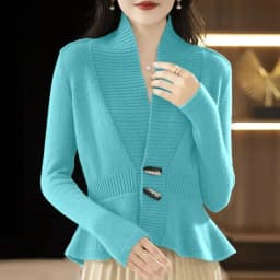 Elegant Purple Spring and Autumn Sweaters Cardigan Fashionable Women's 2026 New Winter V-Neck Knitted Coat Blue Green Jacket Top