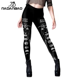 Nadanbao Women Leggings Sexy Middle Waist Skinny Leggins Halloween Skull 3D Printing Fitness Running Yoga Trousers Gym Workout