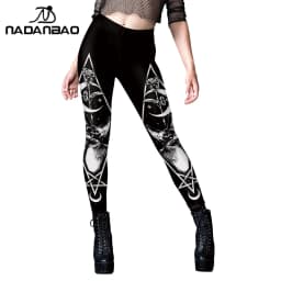Nadanbao Women Leggings Sexy Middle Waist Skinny Leggins Halloween Skull 3D Printing Fitness Running Yoga Trousers Gym Workout
