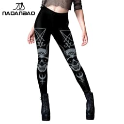 Nadanbao Women Leggings Sexy Middle Waist Skinny Leggins Halloween Skull 3D Printing Fitness Running Yoga Trousers Gym Workout