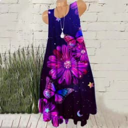 New Summer Sleeveless Women Red A-Line Dresses Floral Pattern 3D Print Fashion Dress Beach Casual Loose Ladies Short Dress