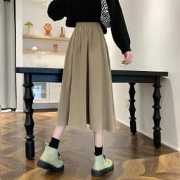 Xpqbb Korean Style Women's Midi Skirt 2025 Autumn High-Waisted Corduroy Long Skirt Women College Style Pleated A-Line Skirts