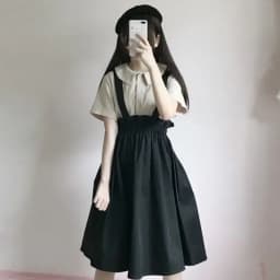 2026 New Spring Autumn Women Skirt Casual Sweet A-line Long Skirts Solid Simplicity Strap Skirt Female Japan Style