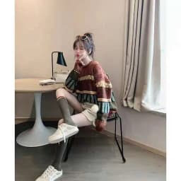 women sweater Autumn Winter Vintage Sweet O-Neck Full Pullovers Geometric Keep Warm Y2k Sweaters Women Loose