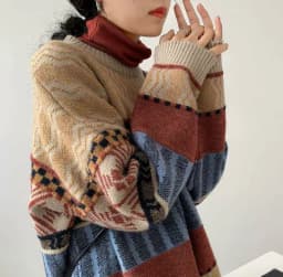 women sweater Autumn Winter Vintage Sweet O-Neck Full Pullovers Geometric Keep Warm Y2k Sweaters Women Loose