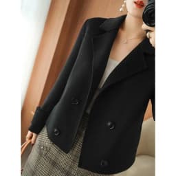 New Double-Sided Wool Coat Women's Short High-End Casual Tweed Suit Jacket Blend Wool Coat Black Double Breasted Blazer Female