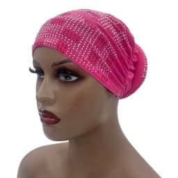 2024 Summer Women's Turban Cap with Padded Diamonds Elastic Muslim Headscarf Bonnet African Female Head Wraps Turbante Mujer