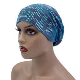 2024 Summer Women's Turban Cap with Padded Diamonds Elastic Muslim Headscarf Bonnet African Female Head Wraps Turbante Mujer