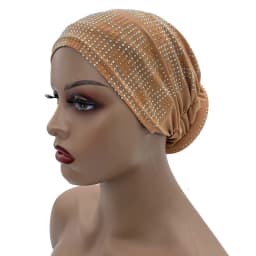 2024 Summer Women's Turban Cap with Padded Diamonds Elastic Muslim Headscarf Bonnet African Female Head Wraps Turbante Mujer