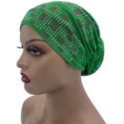 2024 Summer Women's Turban Cap with Padded Diamonds Elastic Muslim Headscarf Bonnet African Female Head Wraps Turbante Mujer