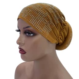 2024 Summer Women's Turban Cap with Padded Diamonds Elastic Muslim Headscarf Bonnet African Female Head Wraps Turbante Mujer