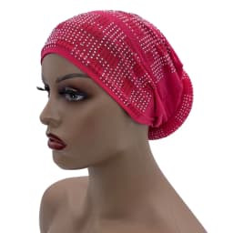 2024 Summer Women's Turban Cap with Padded Diamonds Elastic Muslim Headscarf Bonnet African Female Head Wraps Turbante Mujer