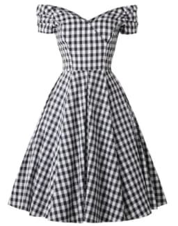 England Style Off  Shoulder Black Plaid Dress Retro Vintage 50s Rockabilly Pin Up Casual Party Dresses Plus Size Women Clothing