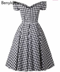 England Style Off  Shoulder Black Plaid Dress Retro Vintage 50s Rockabilly Pin Up Casual Party Dresses Plus Size Women Clothing