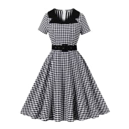 England Style Off  Shoulder Black Plaid Dress Retro Vintage 50s Rockabilly Pin Up Casual Party Dresses Plus Size Women Clothing