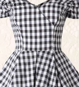 England Style Off  Shoulder Black Plaid Dress Retro Vintage 50s Rockabilly Pin Up Casual Party Dresses Plus Size Women Clothing