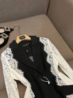HIGH STREET 2026 Newest Fashion Designer Jacket Women's Stylish Color Block Lace Patchwork Blazer