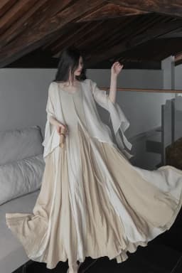 UMI MAO Chinese Style Loose Super-long Ankle-length Oversized Swing Raw Edge Stitching Literary Heavy Work Elegant Dress Woman