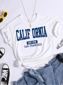 California Est1776 San Francisco Print Woman Tshirts Essential Sport Casual Top Tees Soft Comfortable T-Shirts Street Clothes