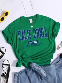 California Est1776 San Francisco Print Woman Tshirts Essential Sport Casual Top Tees Soft Comfortable T-Shirts Street Clothes