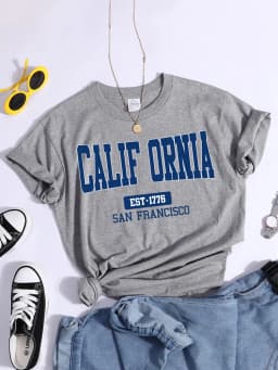 California Est1776 San Francisco Print Woman Tshirts Essential Sport Casual Top Tees Soft Comfortable T-Shirts Street Clothes