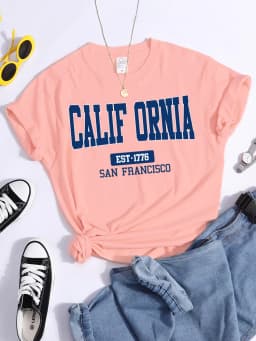 California Est1776 San Francisco Print Woman Tshirts Essential Sport Casual Top Tees Soft Comfortable T-Shirts Street Clothes