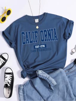 California Est1776 San Francisco Print Woman Tshirts Essential Sport Casual Top Tees Soft Comfortable T-Shirts Street Clothes