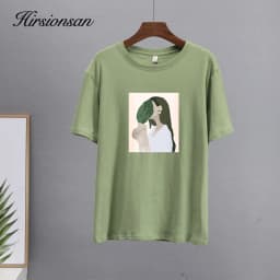 Hirsionsan Harajuku Printed T Shirt Women 2023 Summer Chic Tees 100% Cotton Elegant Graphic Clothes Loose Casual Pullover Tops