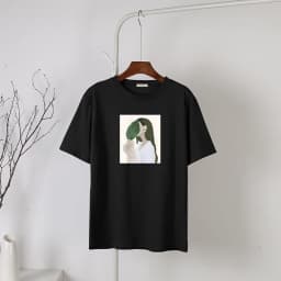 Hirsionsan Harajuku Printed T Shirt Women 2023 Summer Chic Tees 100% Cotton Elegant Graphic Clothes Loose Casual Pullover Tops