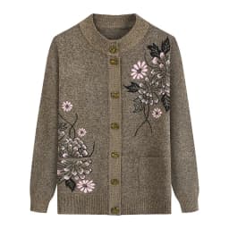 New Print Middle-Aged Mother's Spring Autumn Long-Sleeve Sweater Women Knitted Bottoming Shirt Wool Winter Grandma Cardigan