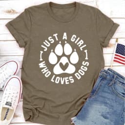 JUST A GIRL LOVE DOGS Print Women T Shirt Short Sleeve O Neck Loose Women Tshirt Ladies Tee Shirt Tops Clothes Camisetas Mujer