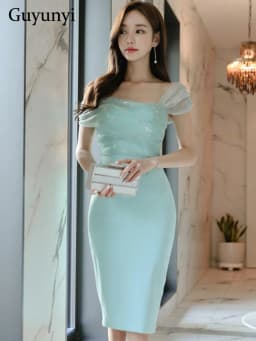 Elegant Party Dress Summer Solid Color Off-The-Shoulder Strapless Neckline Temperament Sleeveless High Waist Tight Dress