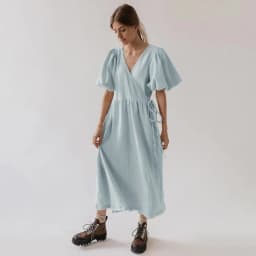 Vintage 100% Cotton Puff Sleeve Maxi Dress For Women Muslin Crepe Gauze V-Neck Bandage Lace Elegant Long Birthday Party Dress