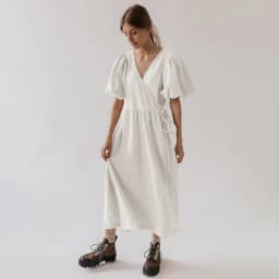 Vintage 100% Cotton Puff Sleeve Maxi Dress For Women Muslin Crepe Gauze V-Neck Bandage Lace Elegant Long Birthday Party Dress