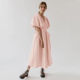 Vintage 100% Cotton Puff Sleeve Maxi Dress For Women Muslin Crepe Gauze V-Neck Bandage Lace Elegant Long Birthday Party Dress